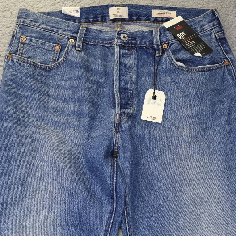 Levis 501 90s Selvedge Denim Jeans Mens 33x30 Blue Straight Leg Button Fly NEW